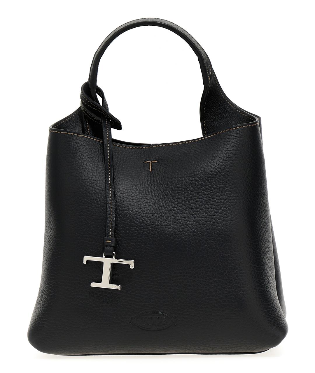 TOD'S Черная кожаная сумка тоут, фото 1
