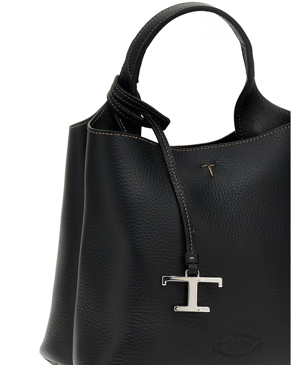 TOD'S Черная кожаная сумка тоут, фото 3