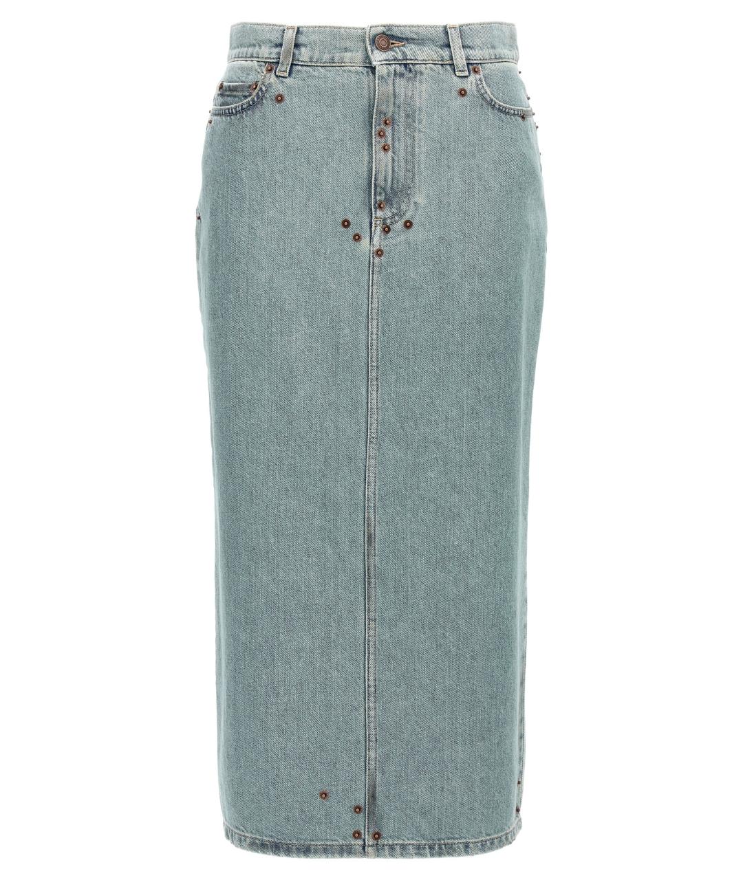 MOSCHINO Голубая хлопковая юбка миди, фото 1