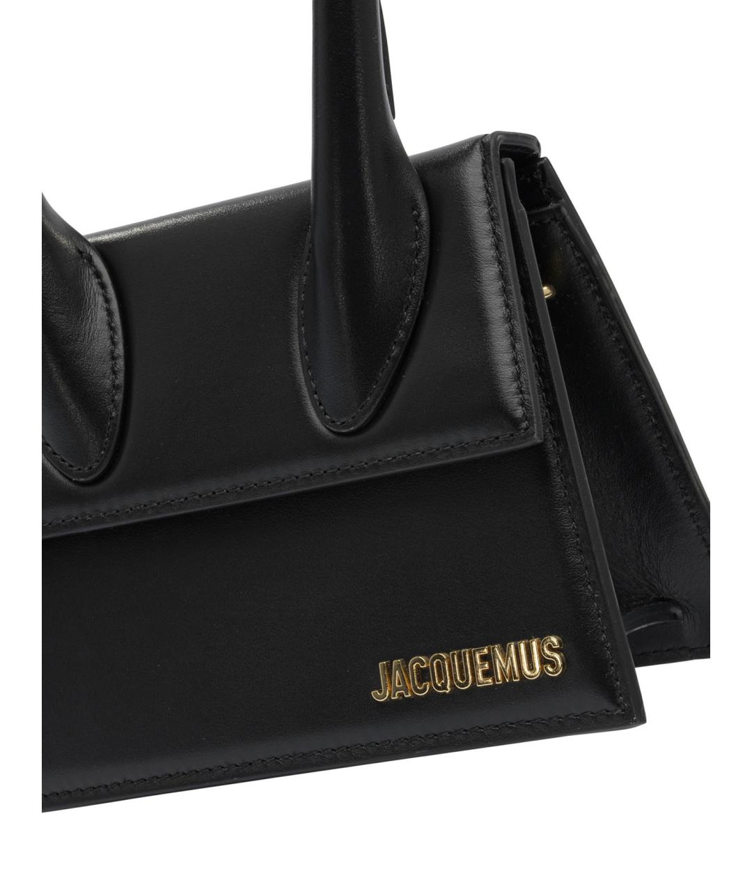 JACQUEMUS Черная кожаная сумка с короткими ручками, фото 4
