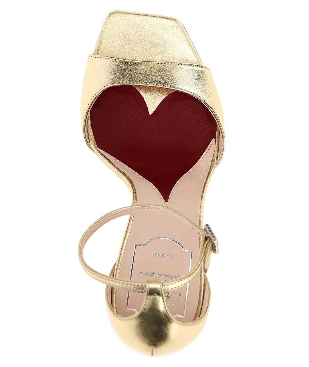 ROGER VIVIER Золотые кожаные босоножки, фото 4