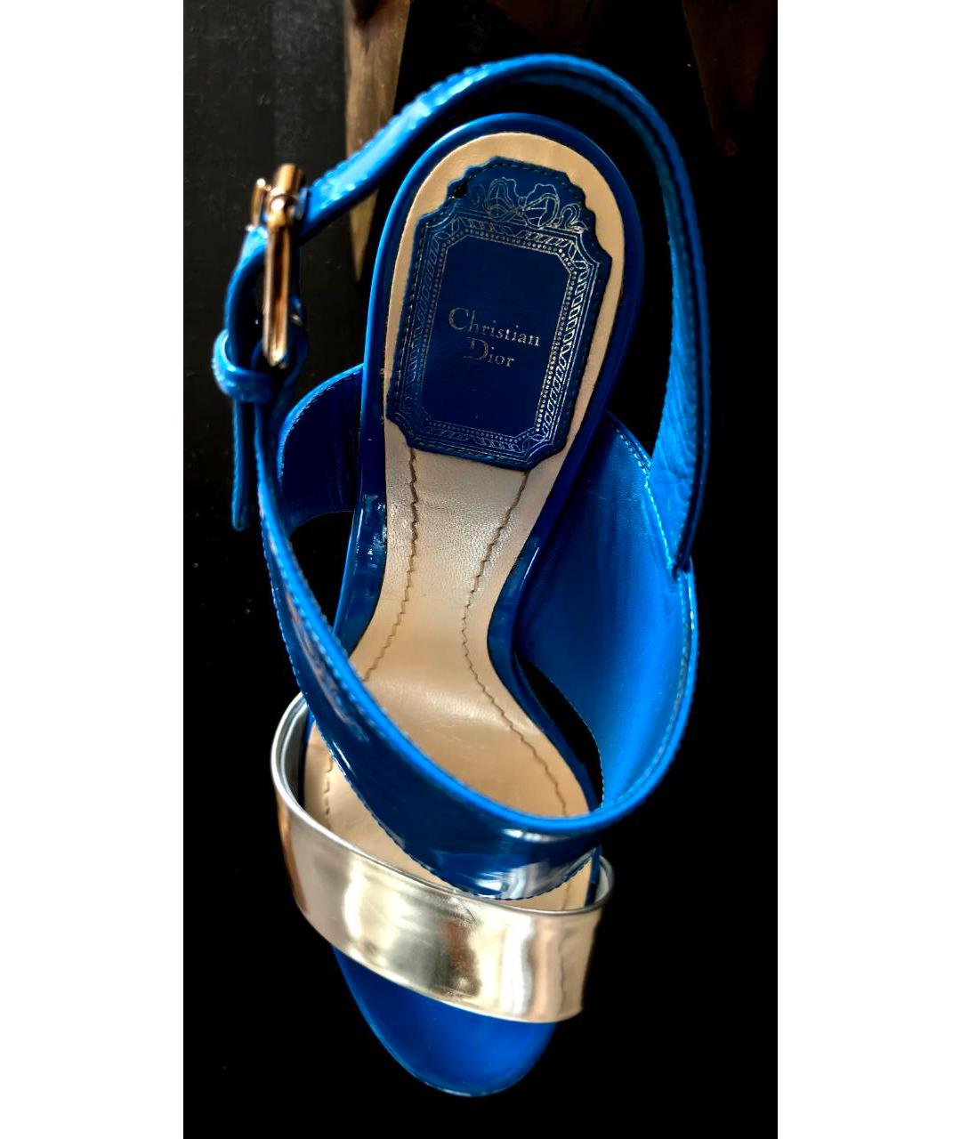 CHRISTIAN DIOR Голубые кожаные босоножки, фото 3