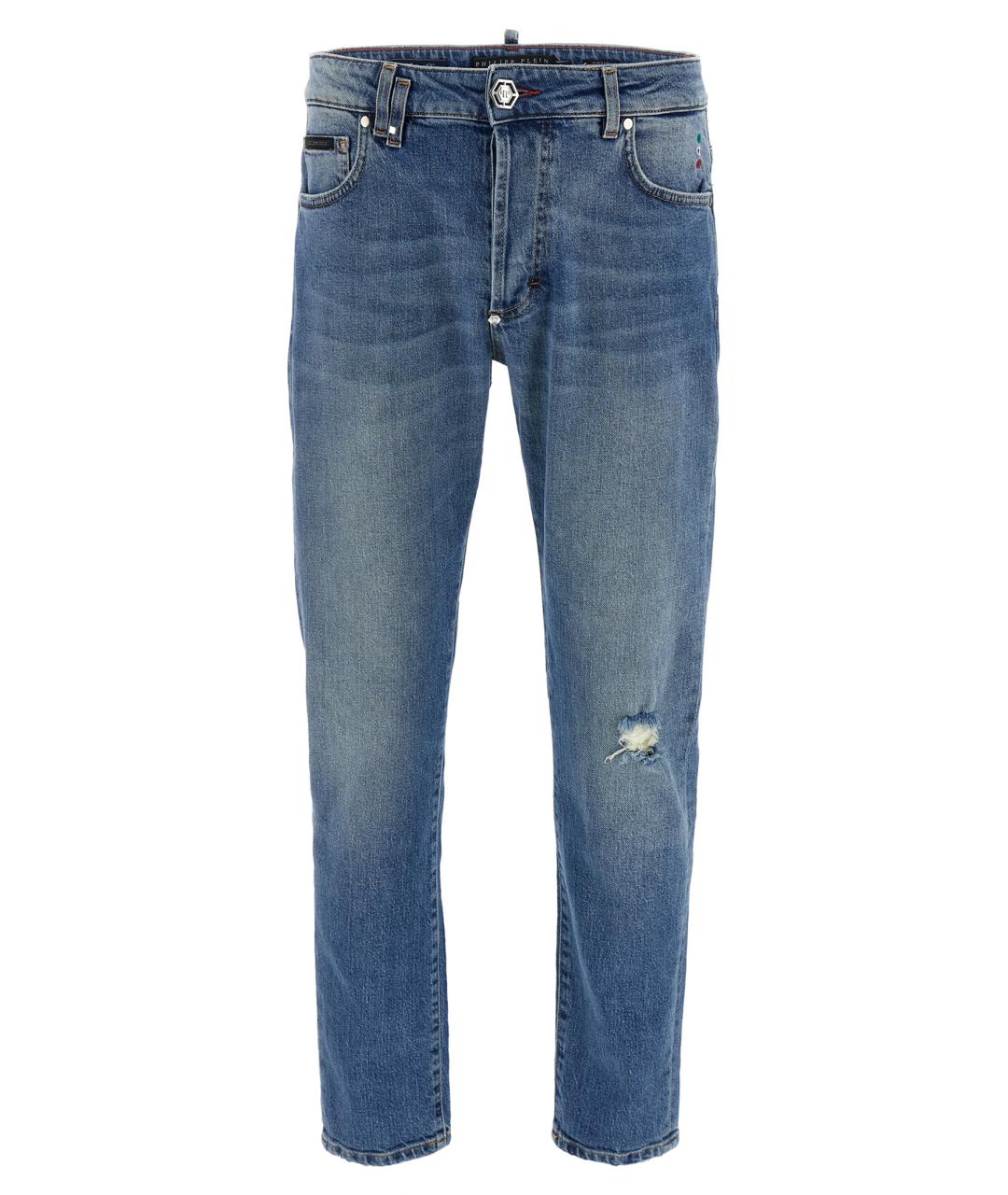 PHILIPP PLEIN Синие хлопковые прямые джинсы, фото 1