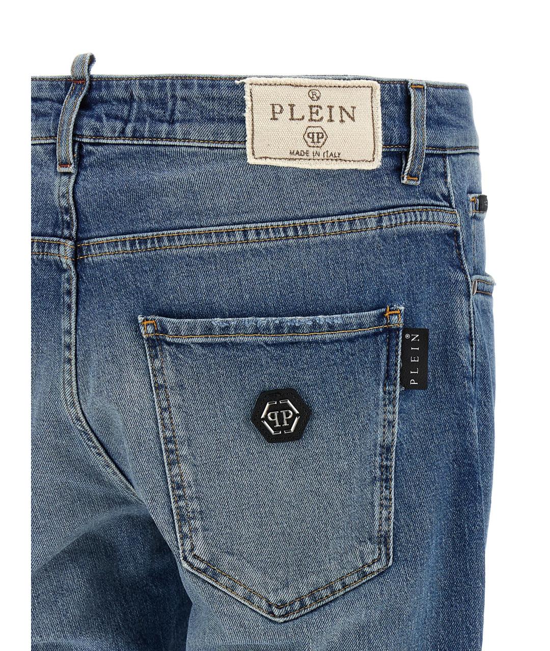 PHILIPP PLEIN Синие хлопковые прямые джинсы, фото 4