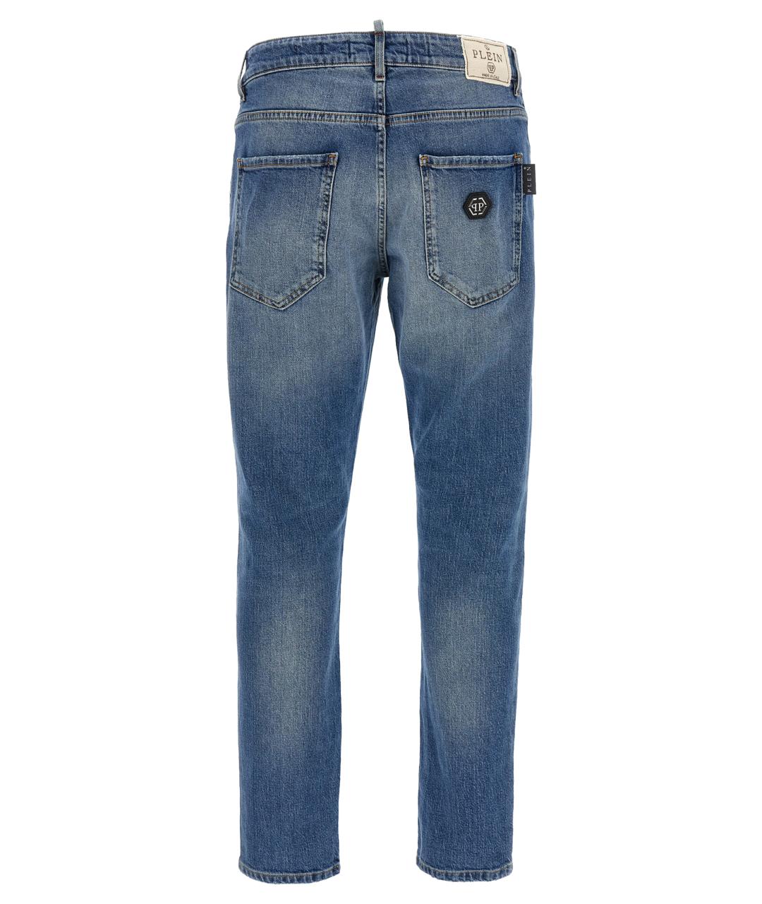 PHILIPP PLEIN Синие хлопковые прямые джинсы, фото 2