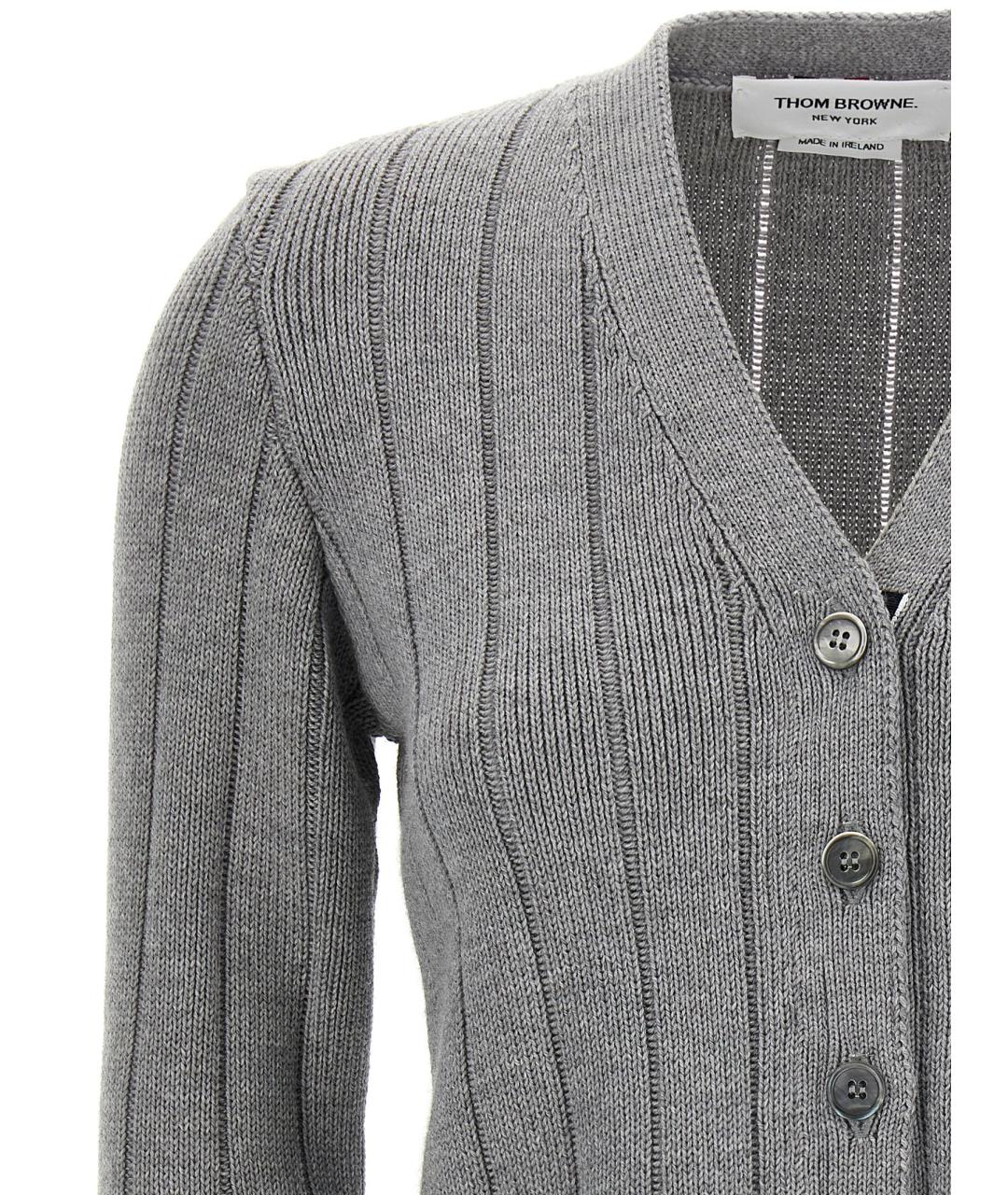 THOM BROWNE Серый шерстяной кардиган, фото 3