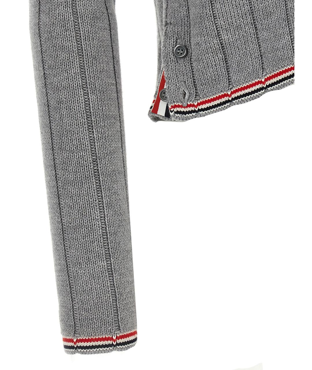 THOM BROWNE Серый шерстяной кардиган, фото 4