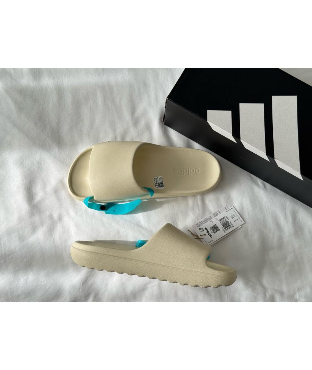 ADIDAS Бежевые резиновые шлепанцы, фото 2
