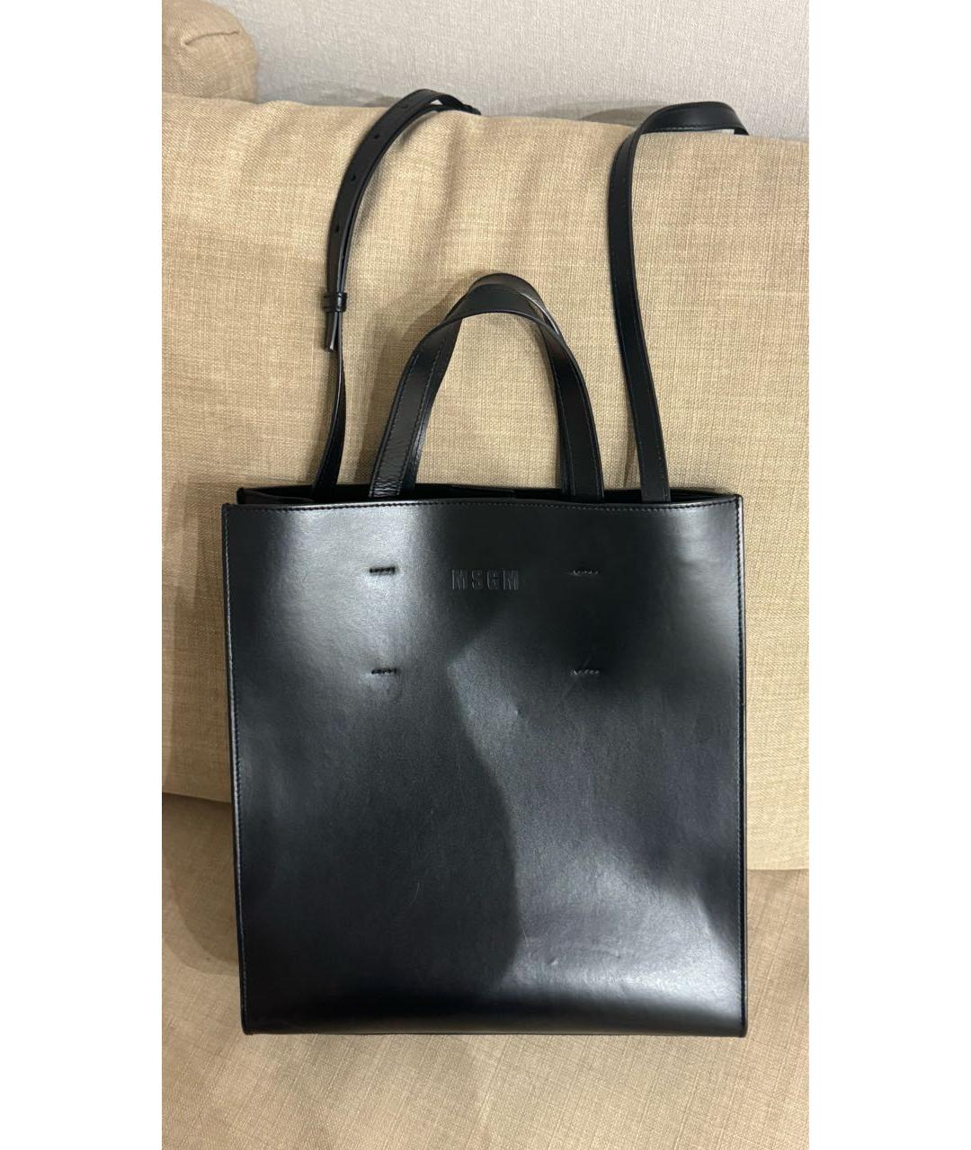 MSGM Черная кожаная сумка тоут, фото 4