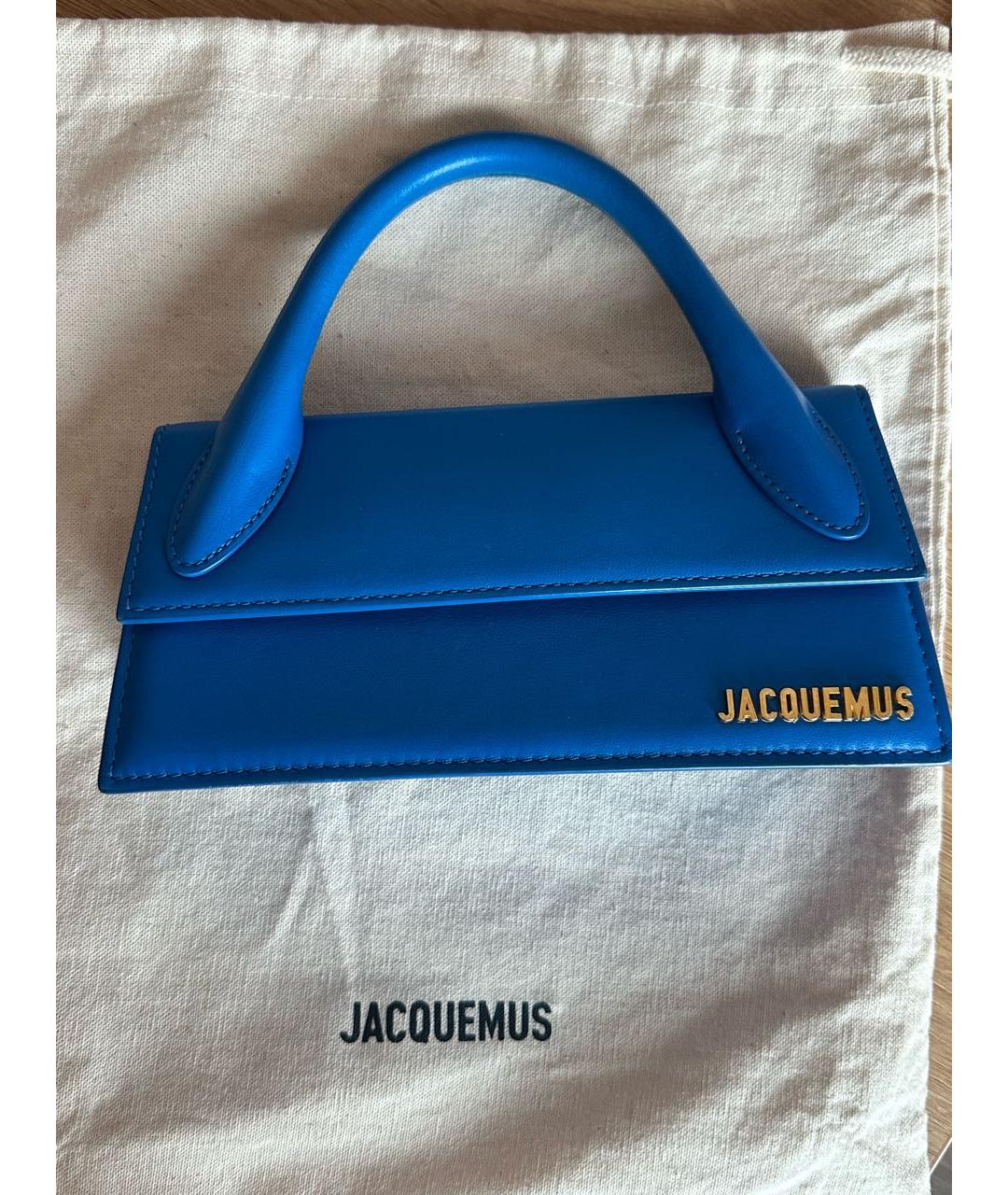JACQUEMUS Синяя кожаная сумка с короткими ручками, фото 6