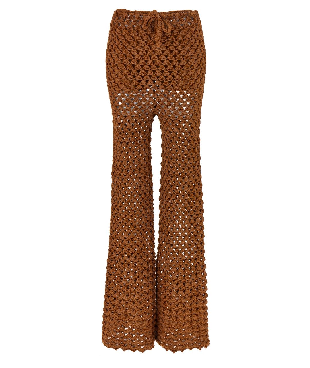 ERMANNO SCERVINO Коричневые хлопковые прямые брюки, фото 1