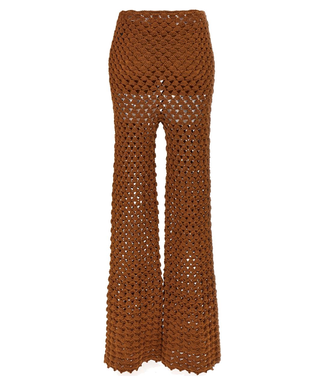 ERMANNO SCERVINO Коричневые хлопковые прямые брюки, фото 2