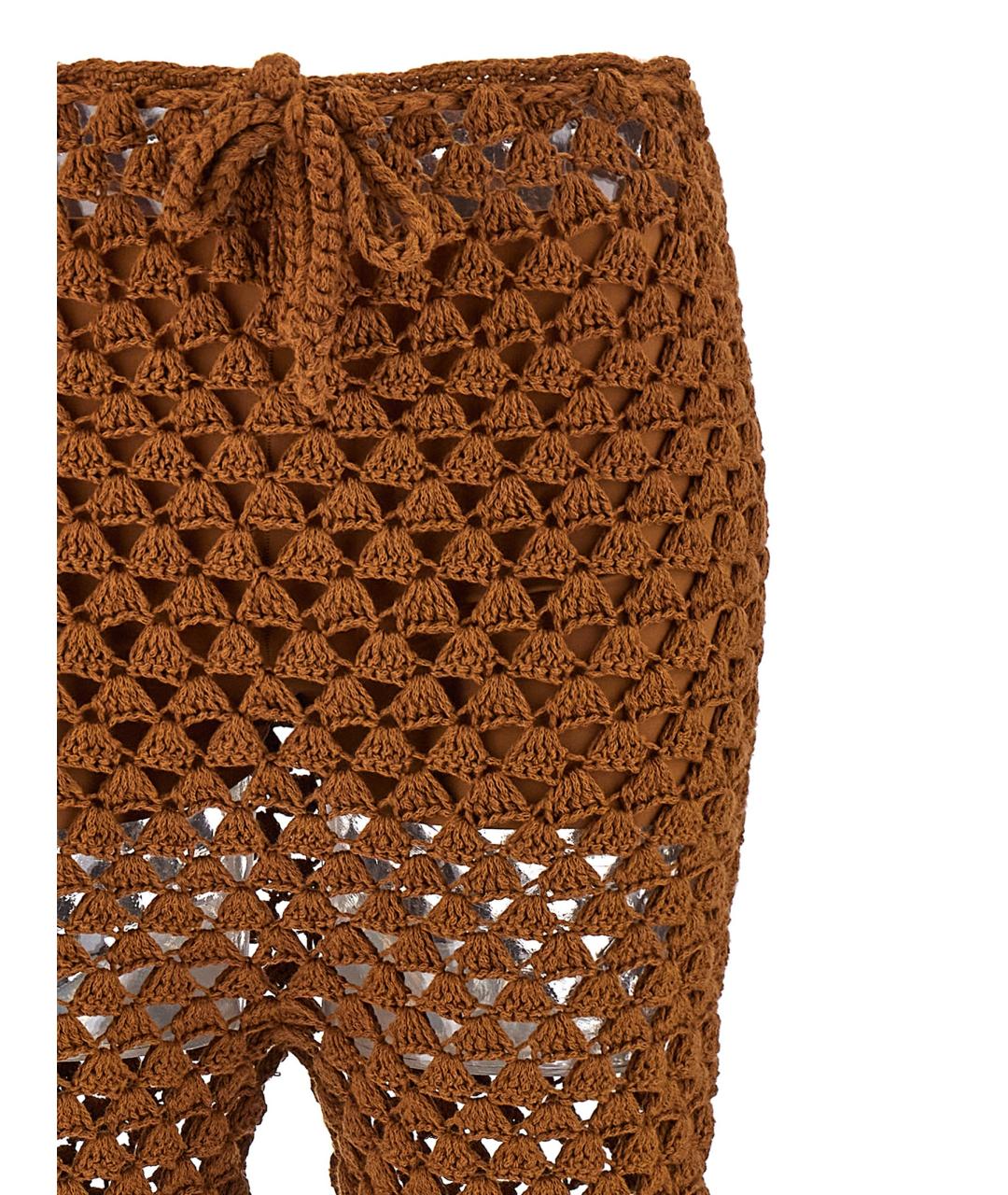 ERMANNO SCERVINO Коричневые хлопковые прямые брюки, фото 3