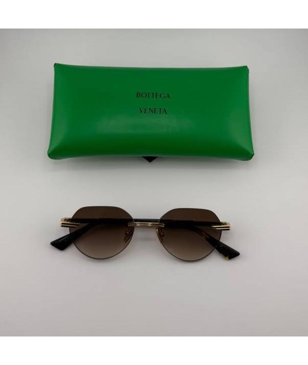 BOTTEGA VENETA Золотые металлические солнцезащитные очки, фото 3