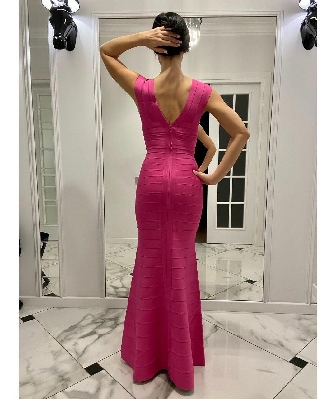 HERVE LEGER Розовое полиэстеровое вечернее платье, фото 6
