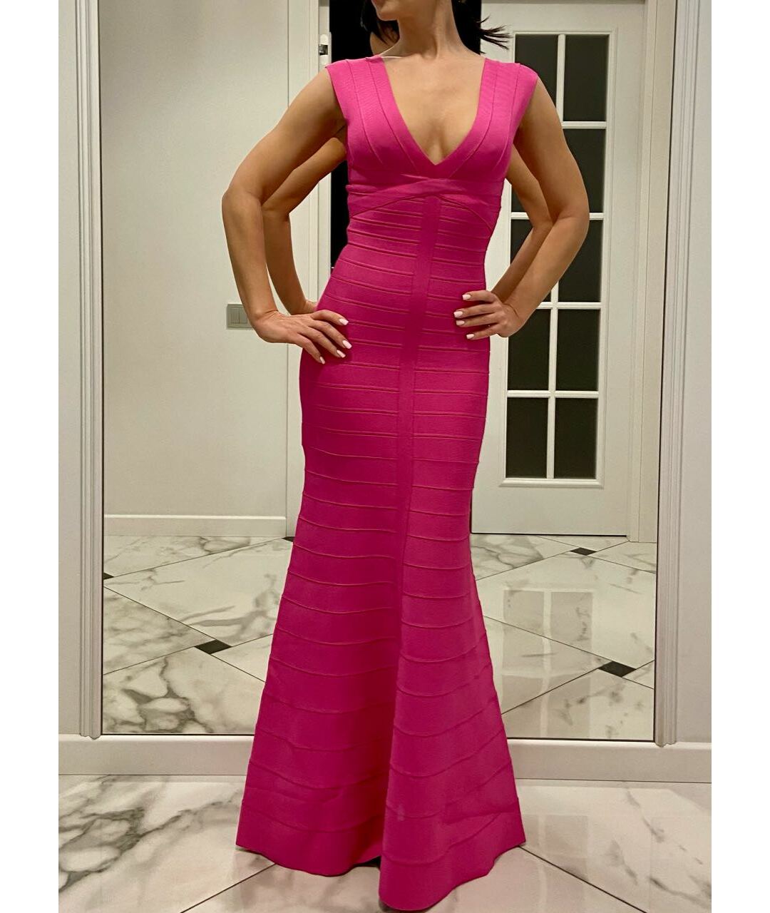 HERVE LEGER Розовое полиэстеровое вечернее платье, фото 7
