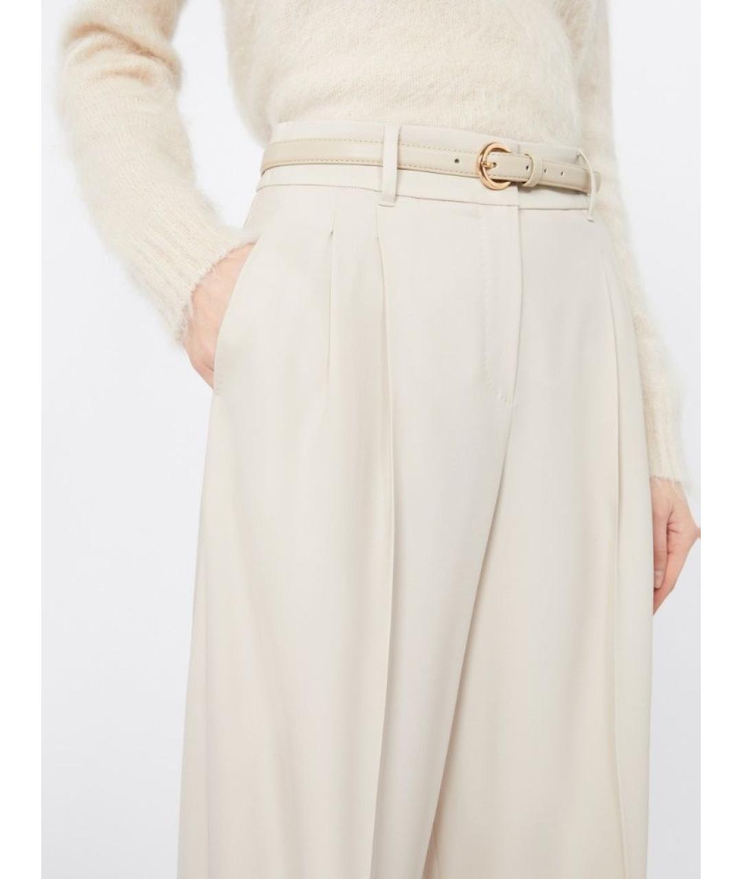 MAX MARA STUDIO Бежевые шерстяные прямые брюки, фото 4