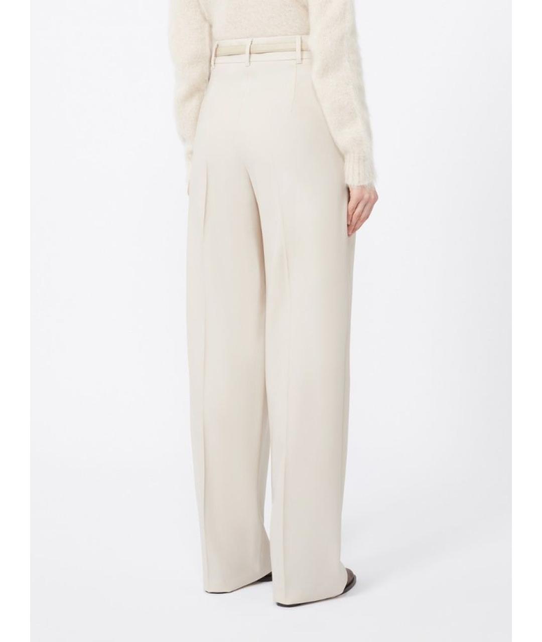 MAX MARA STUDIO Бежевые шерстяные прямые брюки, фото 3