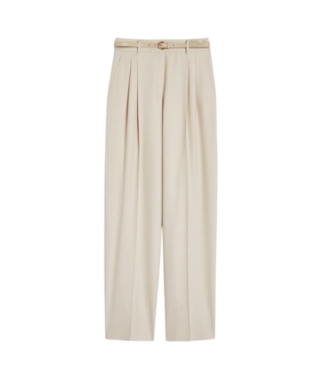 MAX MARA STUDIO Бежевые шерстяные прямые брюки, фото 1