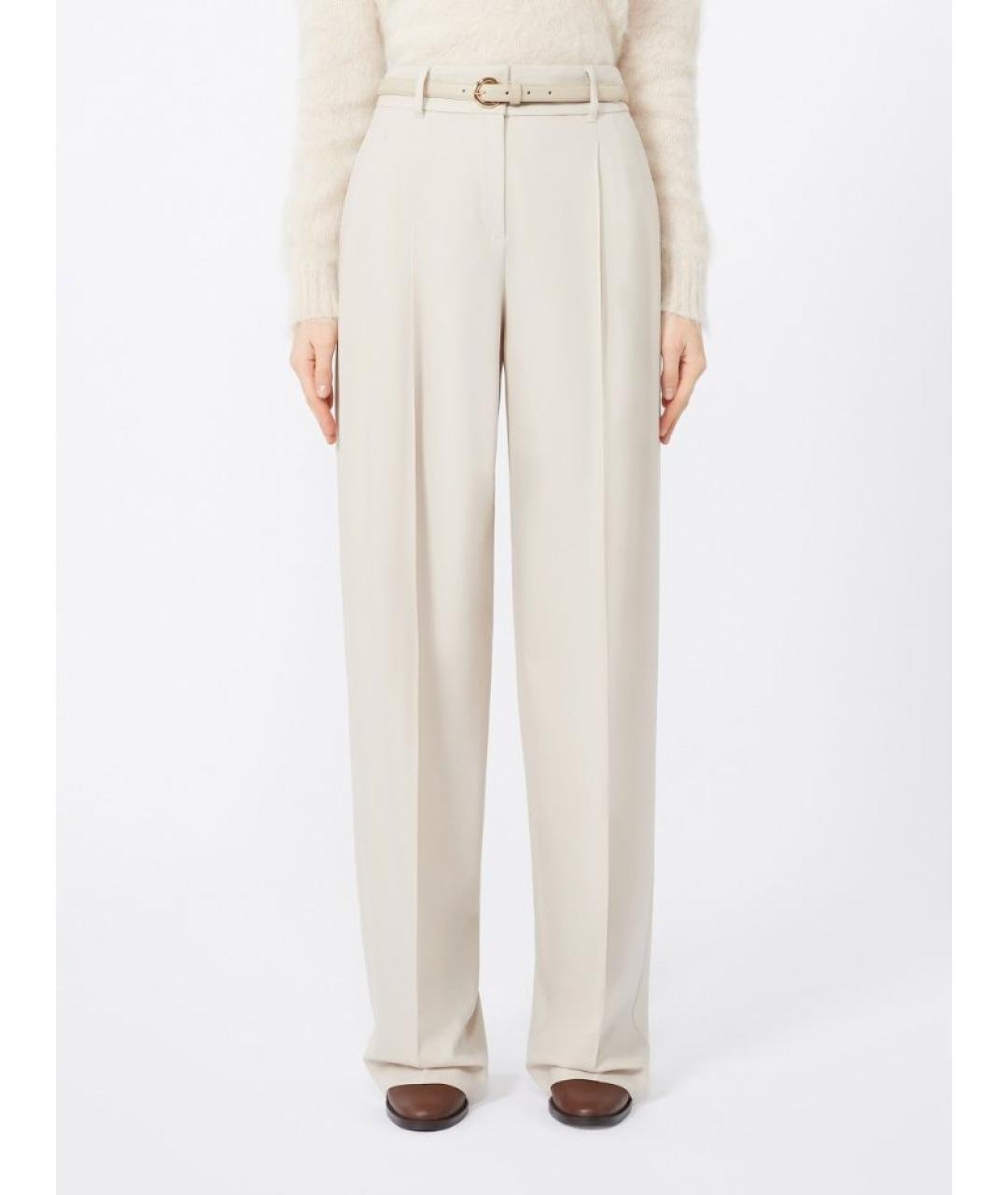 MAX MARA STUDIO Бежевые шерстяные прямые брюки, фото 2