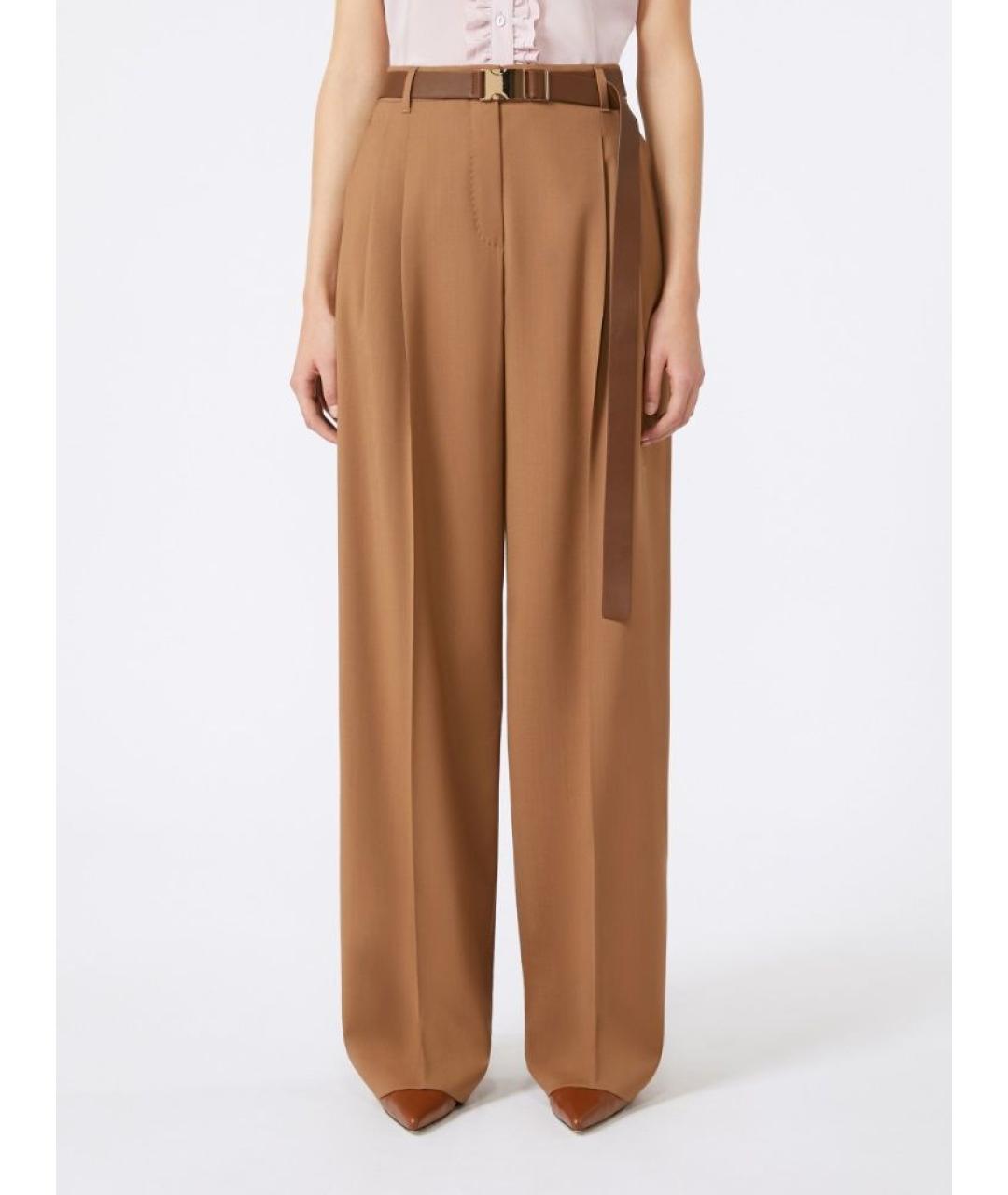 MAX MARA STUDIO Бежевые шерстяные прямые брюки, фото 2
