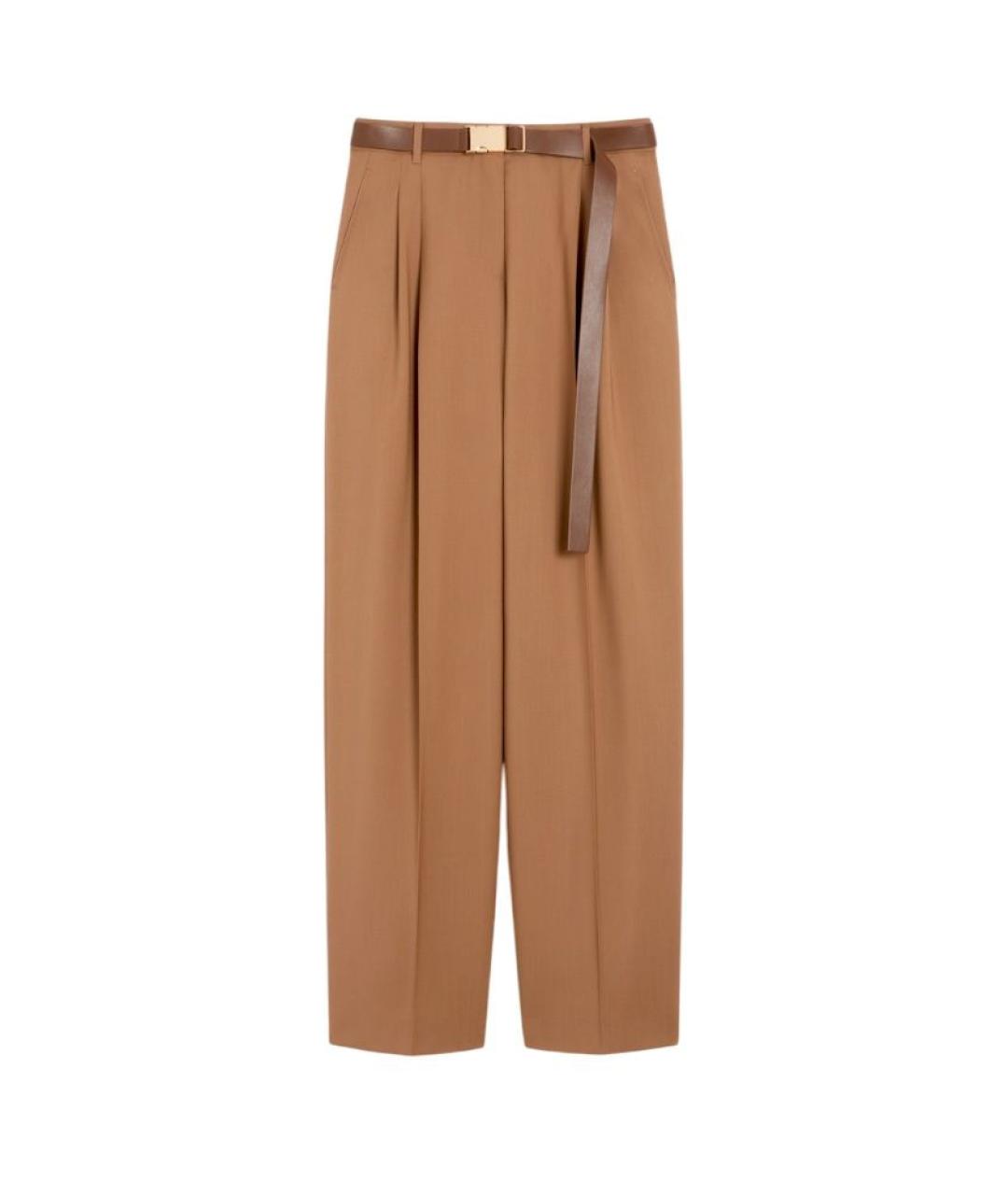 MAX MARA STUDIO Бежевые шерстяные прямые брюки, фото 1