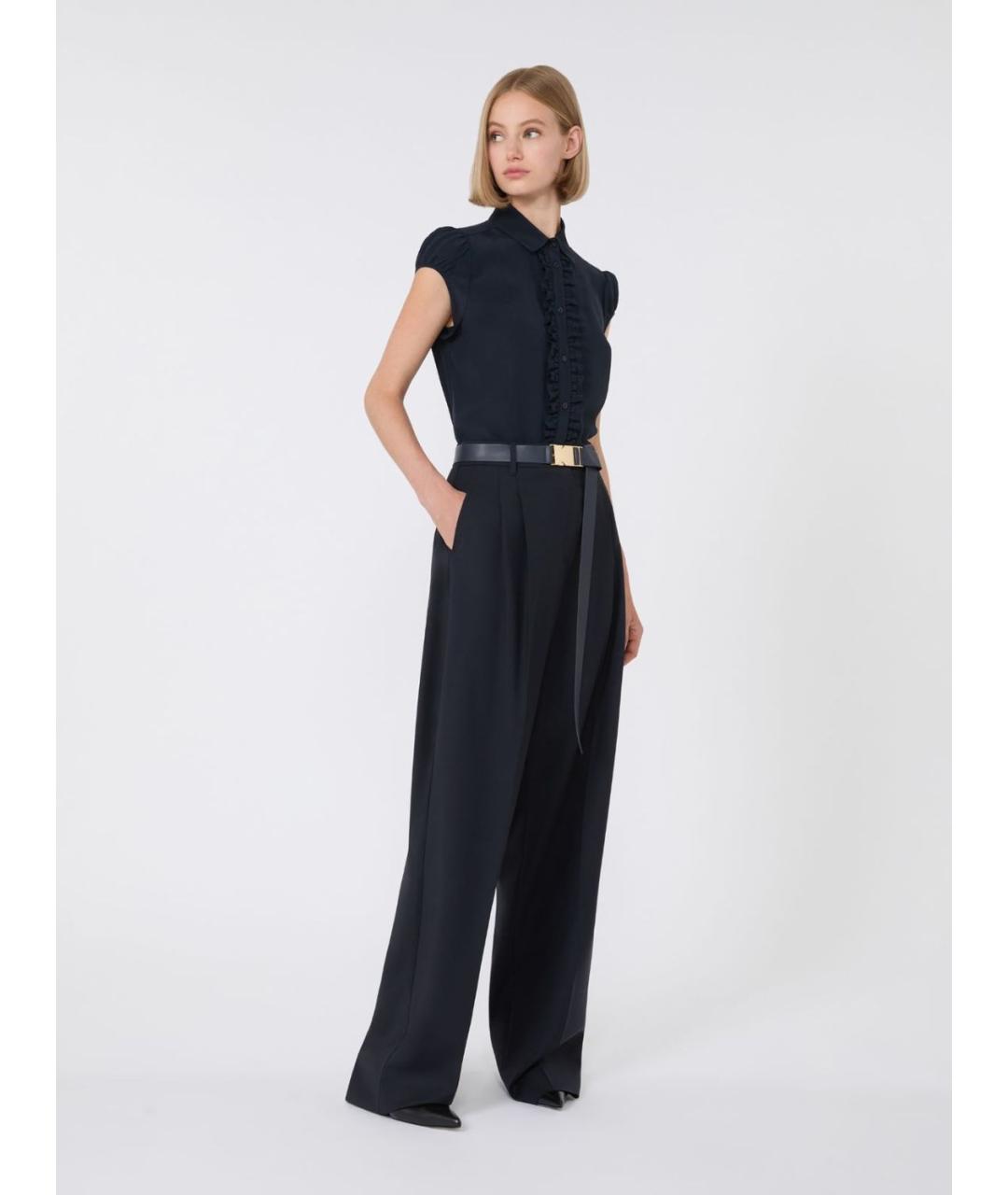 MAX MARA STUDIO Темно-синие шерстяные прямые брюки, фото 5
