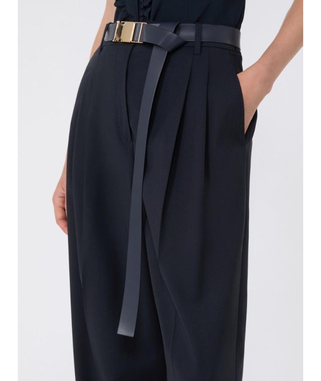 MAX MARA STUDIO Темно-синие шерстяные прямые брюки, фото 4