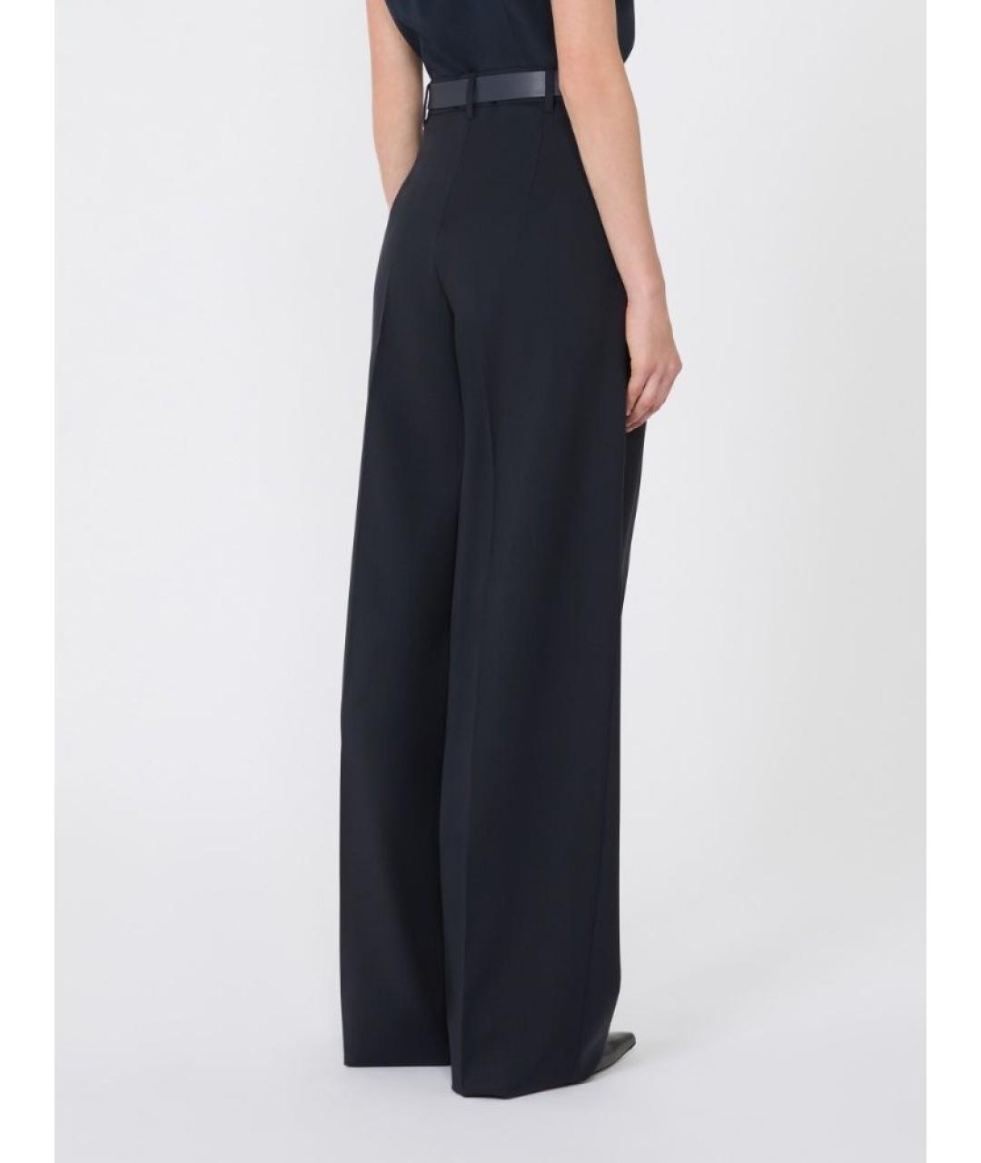 MAX MARA STUDIO Темно-синие шерстяные прямые брюки, фото 3