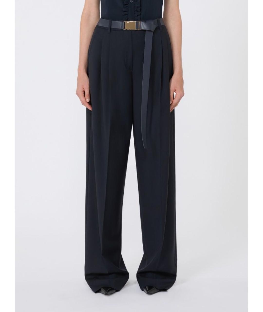 MAX MARA STUDIO Темно-синие шерстяные прямые брюки, фото 2