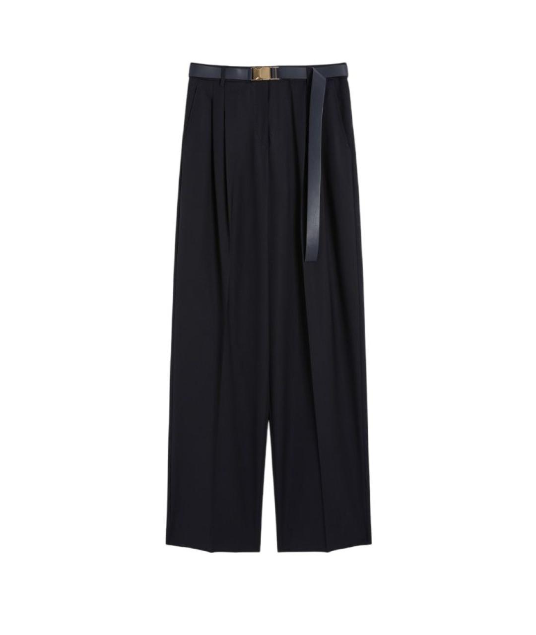 MAX MARA STUDIO Темно-синие шерстяные прямые брюки, фото 1