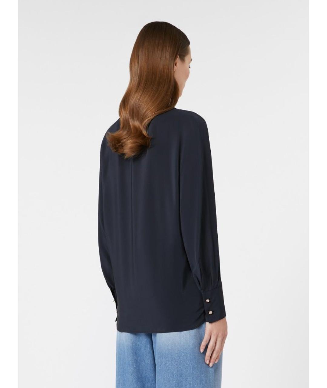 MAX MARA STUDIO Темно-синяя шелковая блузы, фото 3
