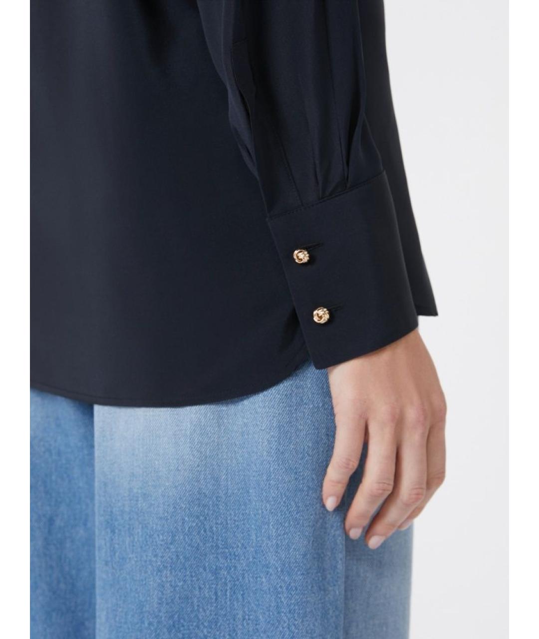 MAX MARA STUDIO Темно-синяя шелковая блузы, фото 4