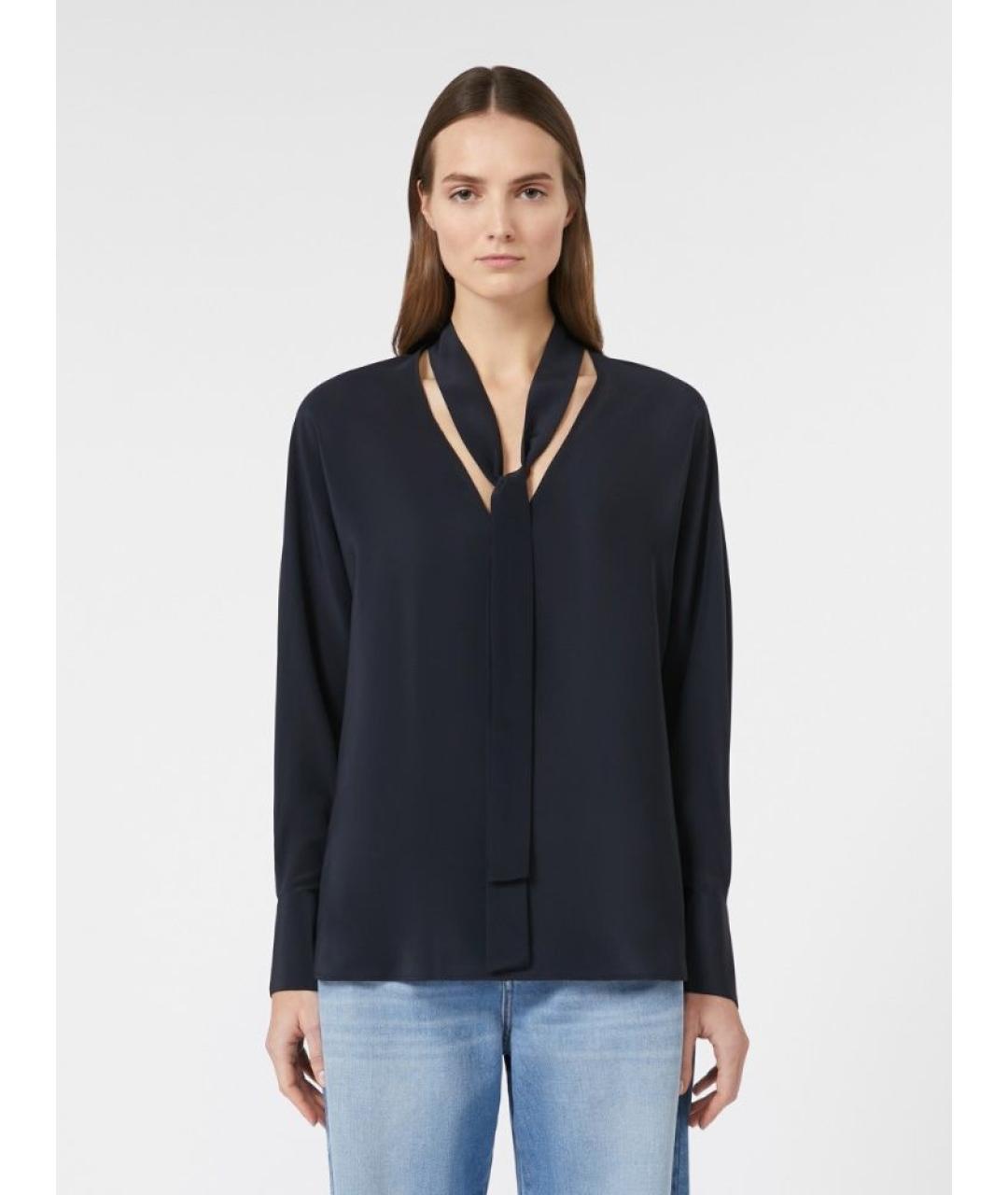 MAX MARA STUDIO Темно-синяя шелковая блузы, фото 2