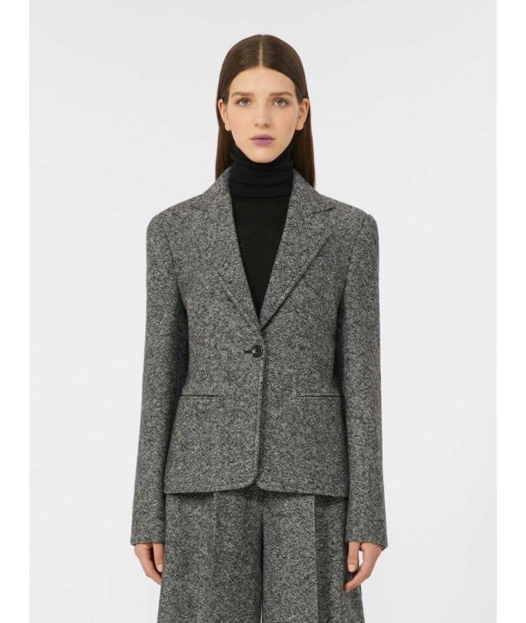 MAX MARA Антрацитовый шерстяной жакет/пиджак, фото 2