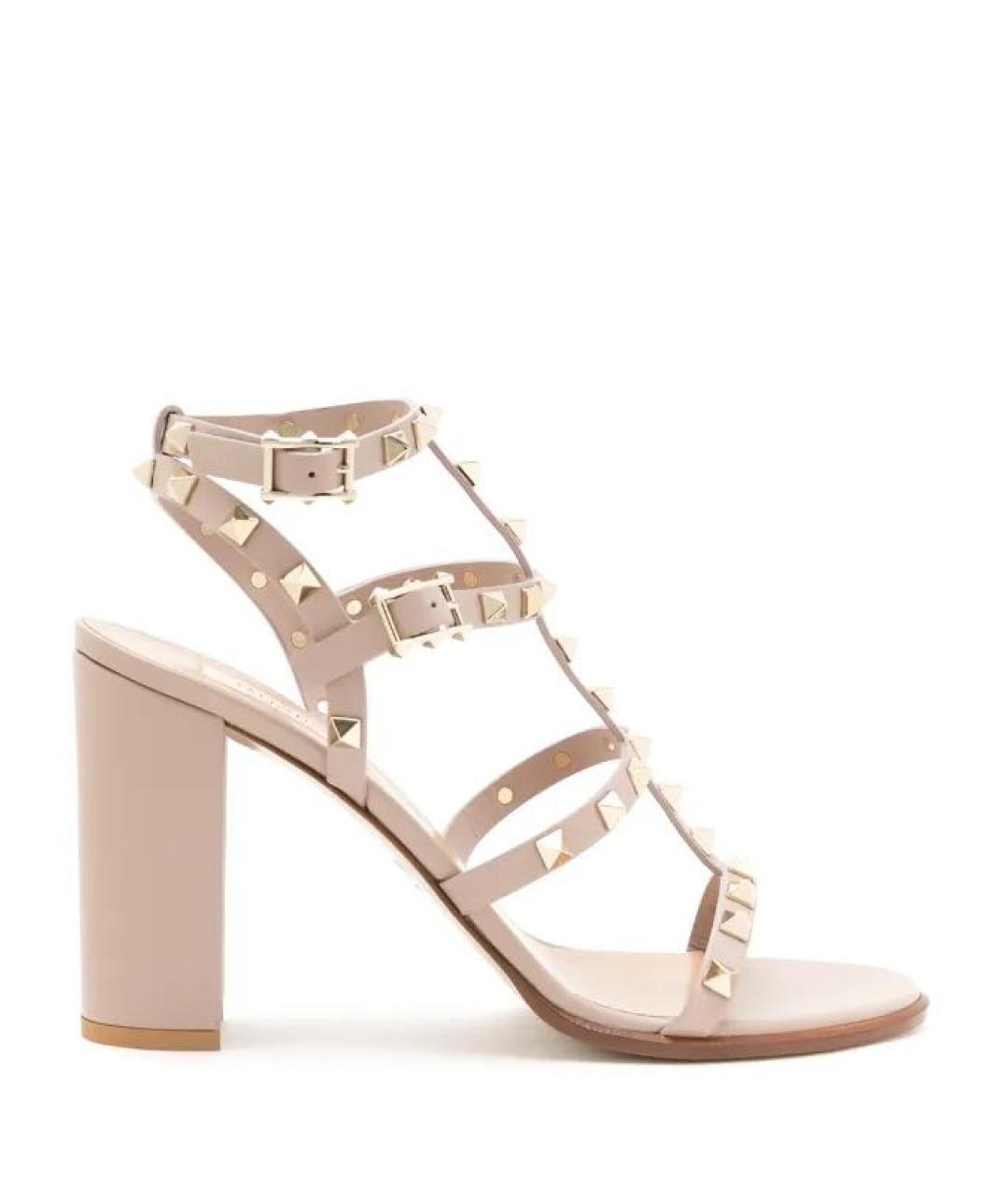 VALENTINO Бежевые кожаные босоножки, фото 5