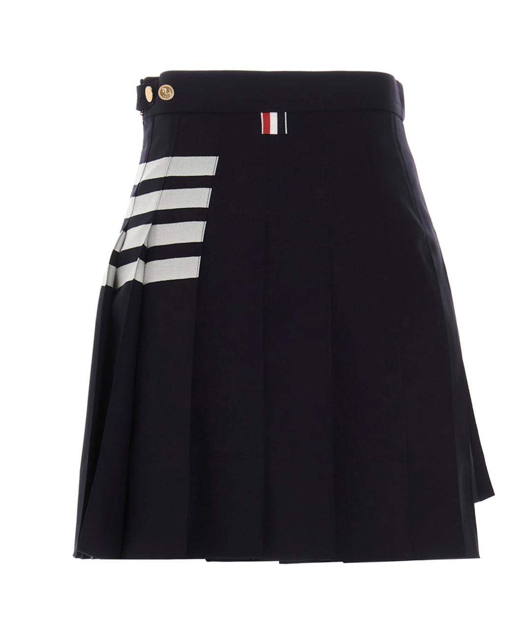 THOM BROWNE Темно-синяя шерстяная юбка мини, фото 2