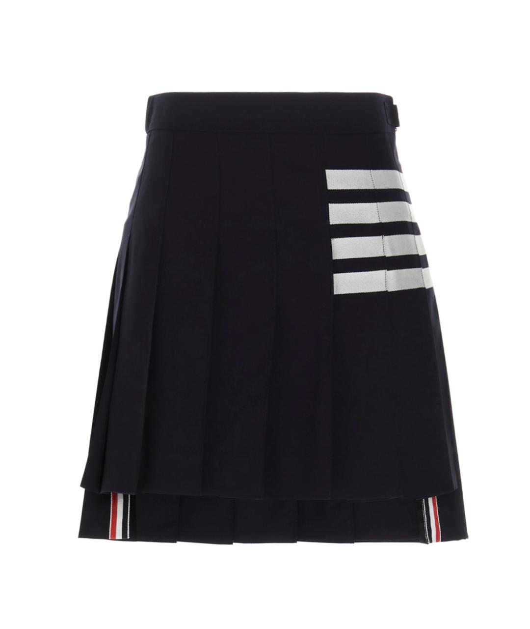 THOM BROWNE Темно-синяя шерстяная юбка мини, фото 1