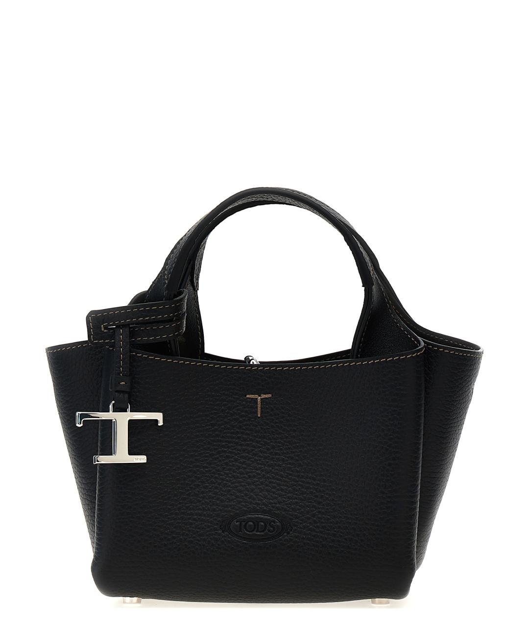 TOD'S Черная кожаная сумка тоут, фото 1