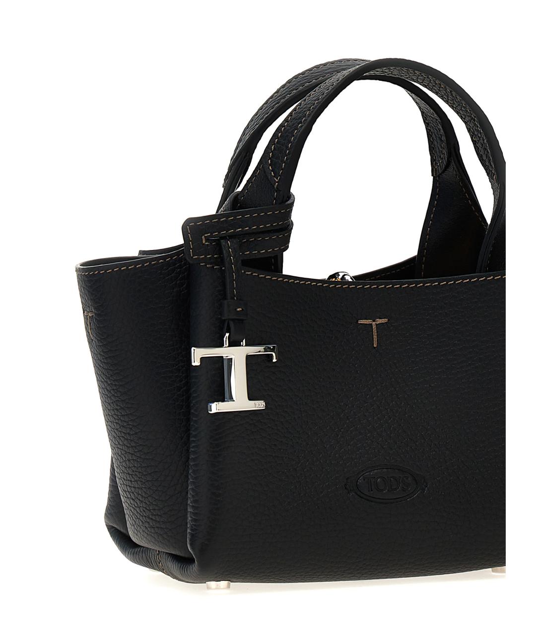 TOD'S Черная кожаная сумка тоут, фото 3