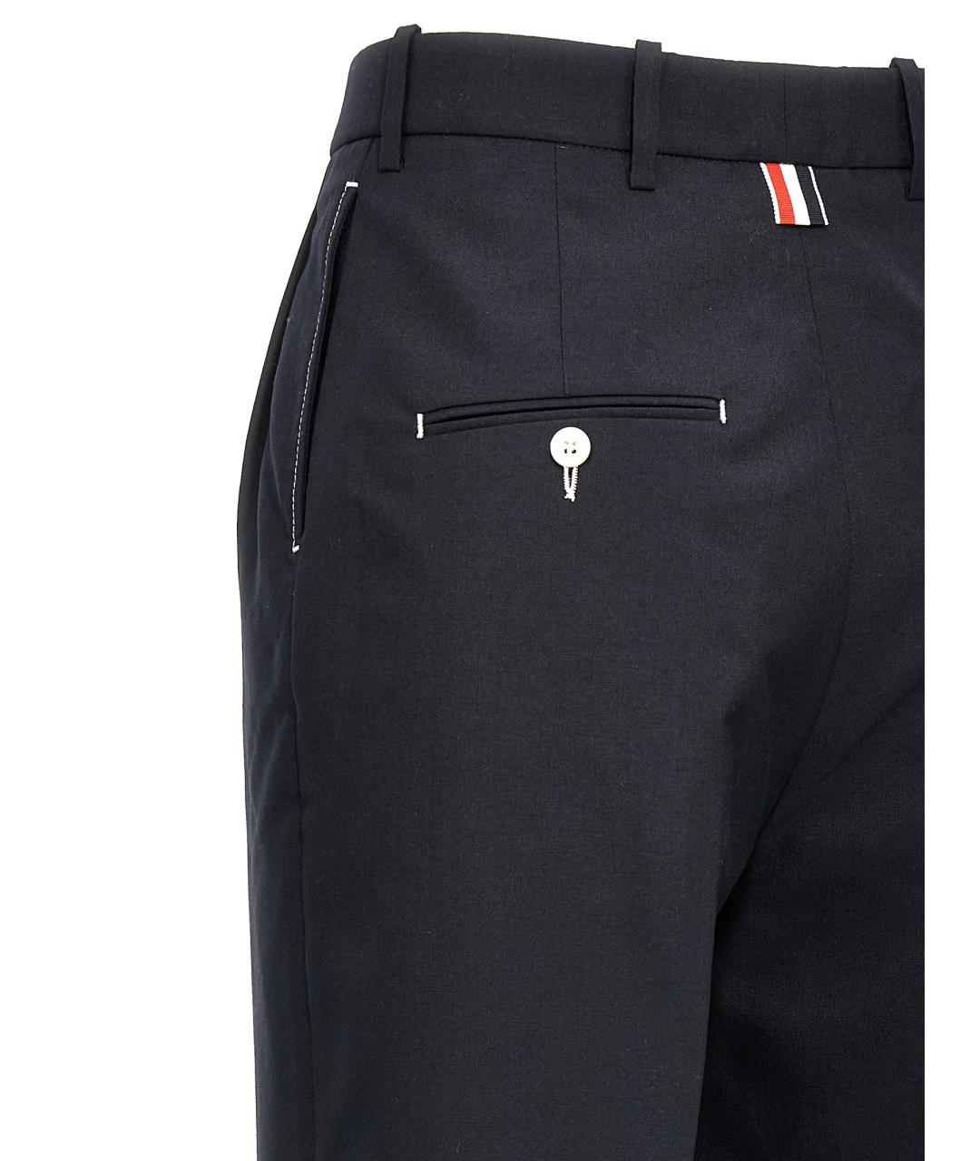 THOM BROWNE Темно-синие шерстяные прямые брюки, фото 4