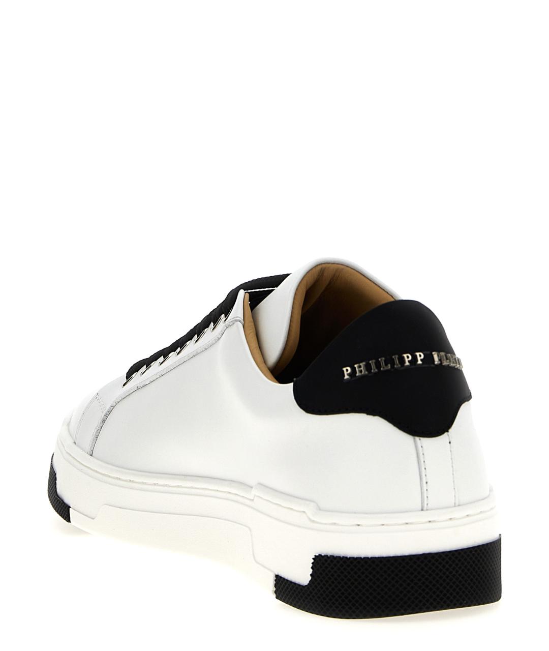PHILIPP PLEIN Белые кожаные низкие кроссовки / кеды, фото 3