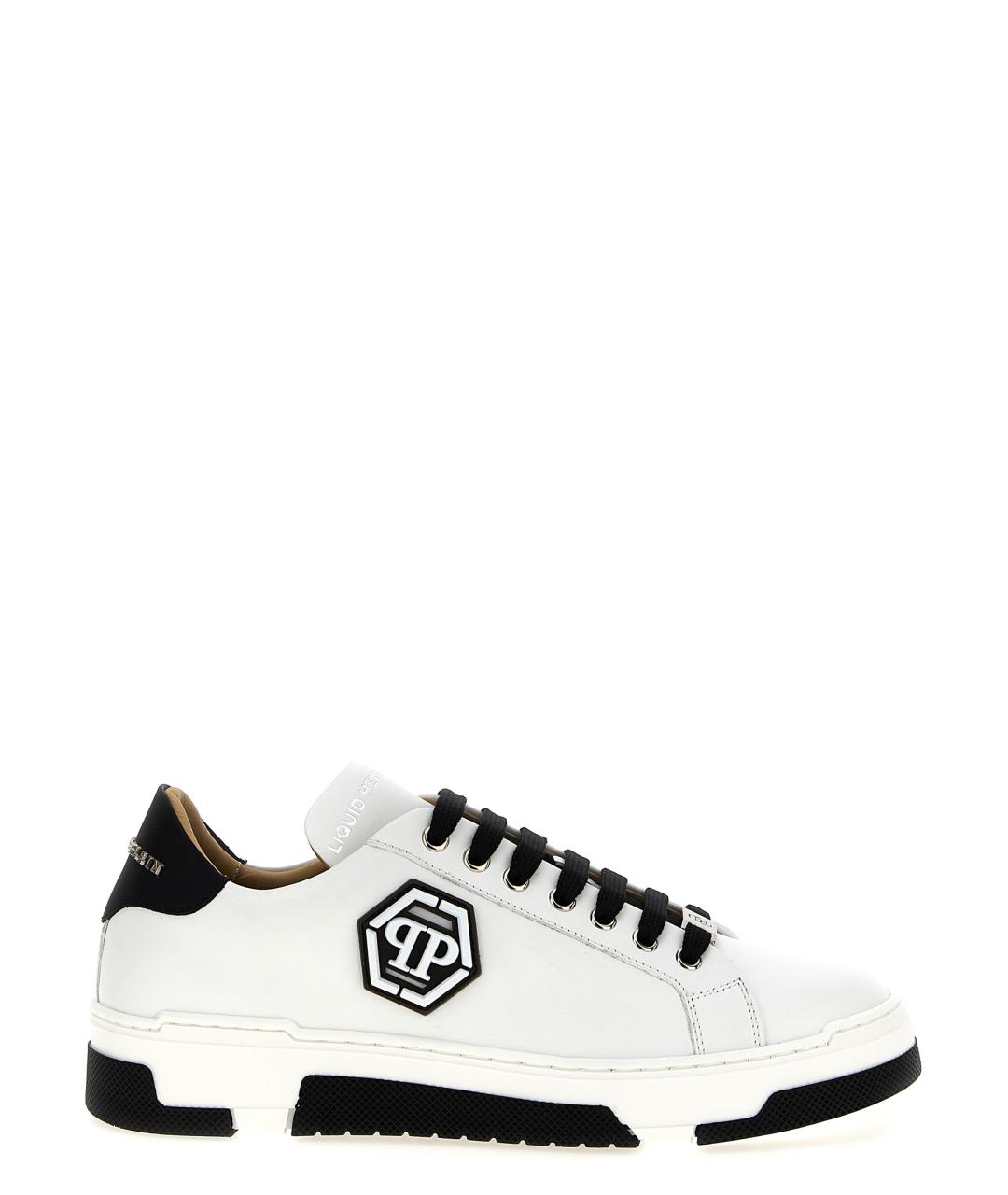 PHILIPP PLEIN Белые кожаные низкие кроссовки / кеды, фото 1
