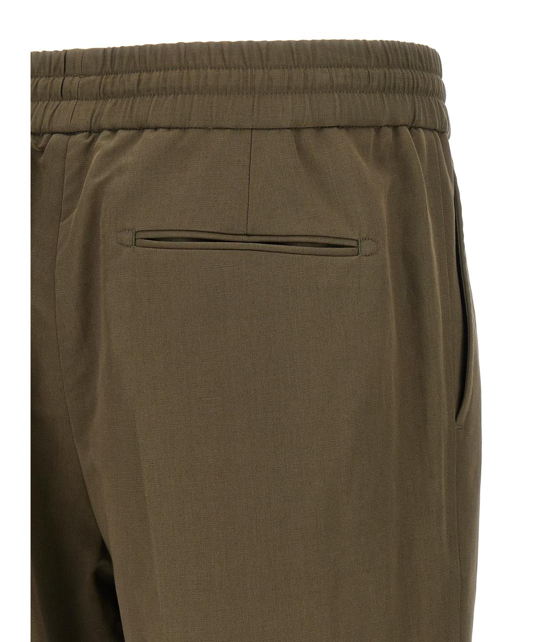 BRIONI Зеленые льняные повседневные брюки, фото 4