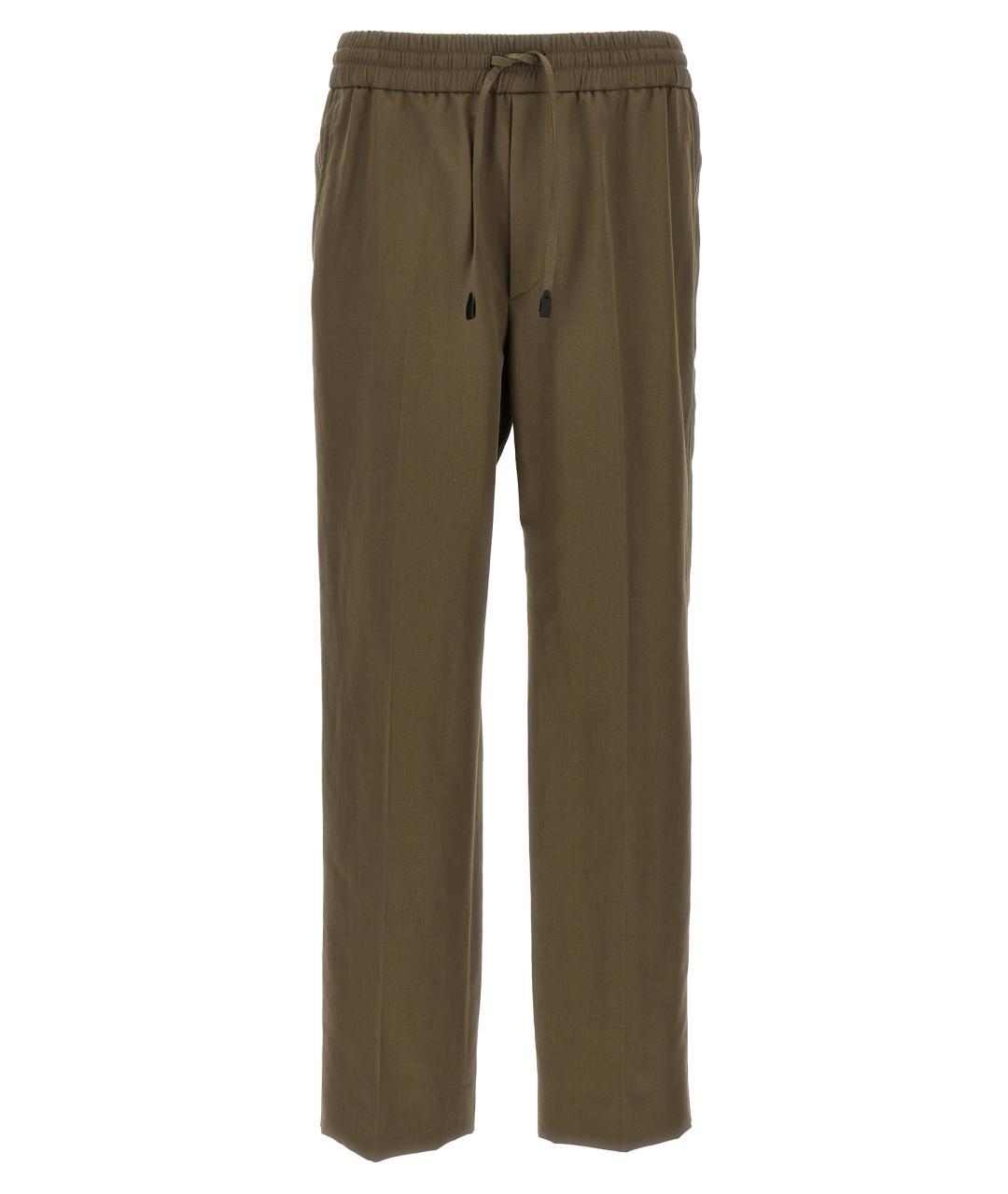 BRIONI Зеленые льняные повседневные брюки, фото 1