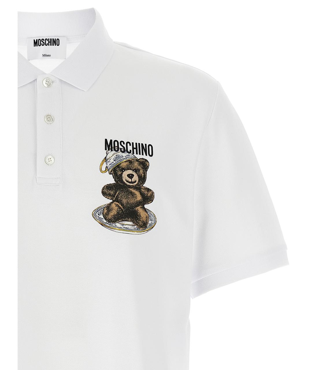 MOSCHINO Белое хлопковое поло с коротким рукавом, фото 3