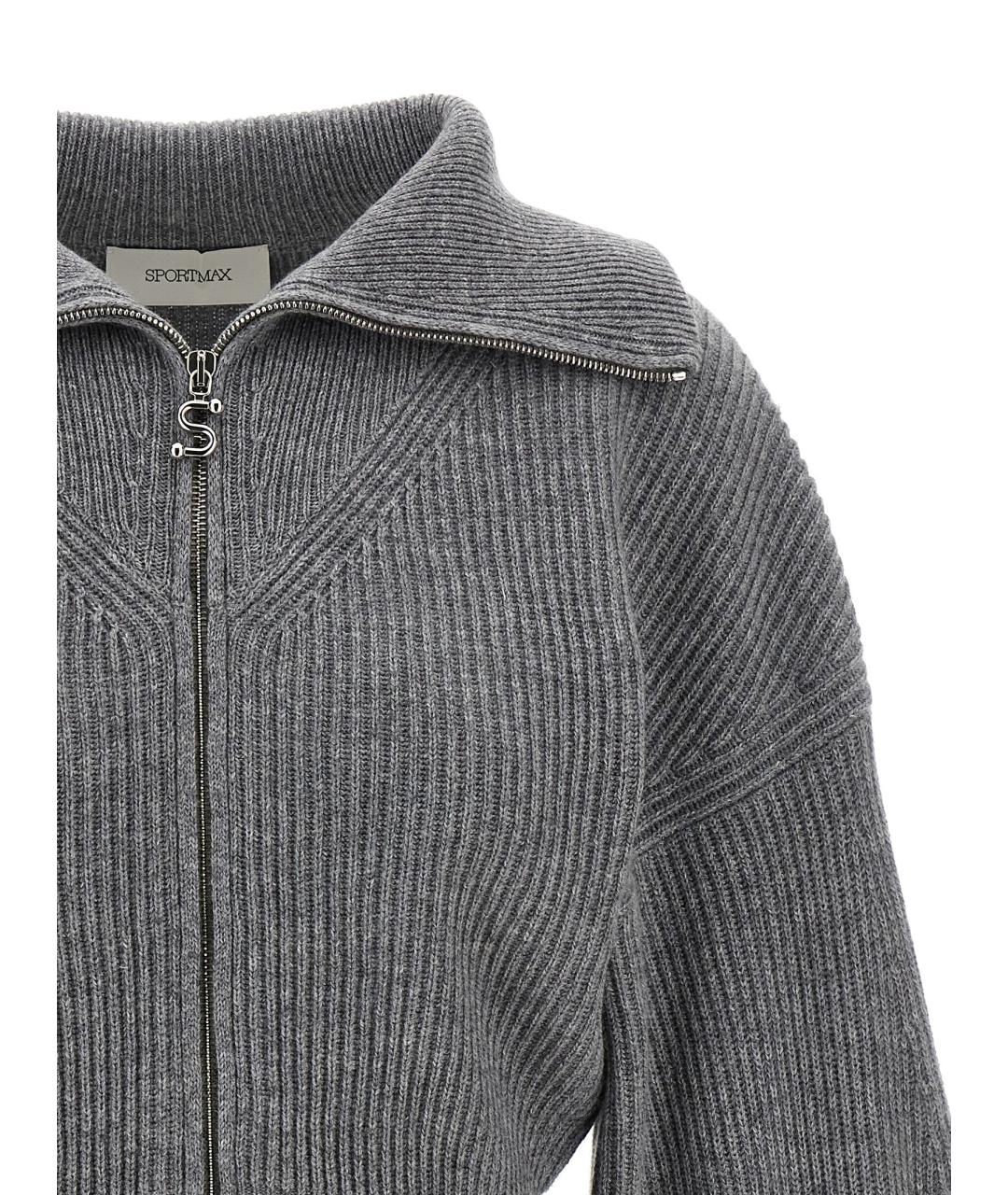 SPORTMAX Серый шерстяной кардиган, фото 3