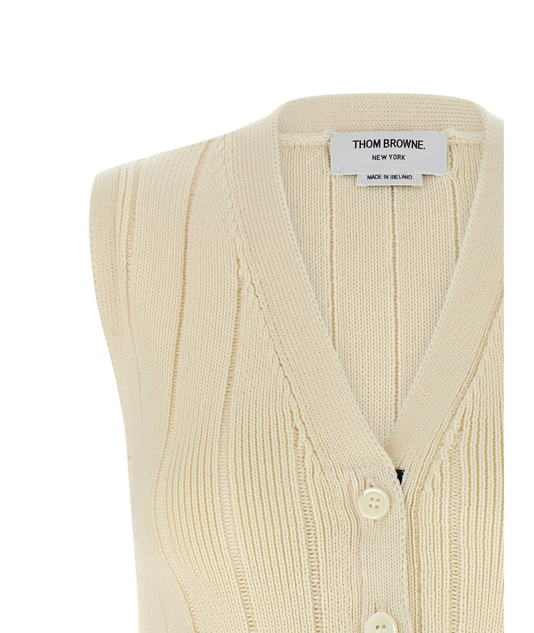 THOM BROWNE Бежевая шерстяная жилетка, фото 3