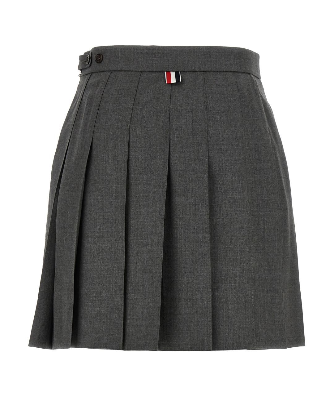 THOM BROWNE Серая шерстяная юбка мини, фото 2