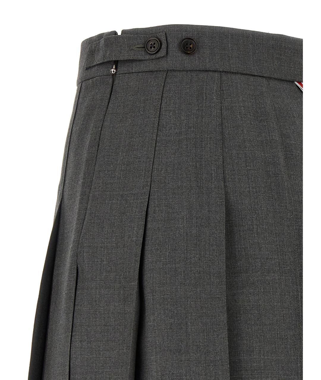THOM BROWNE Серая шерстяная юбка мини, фото 4